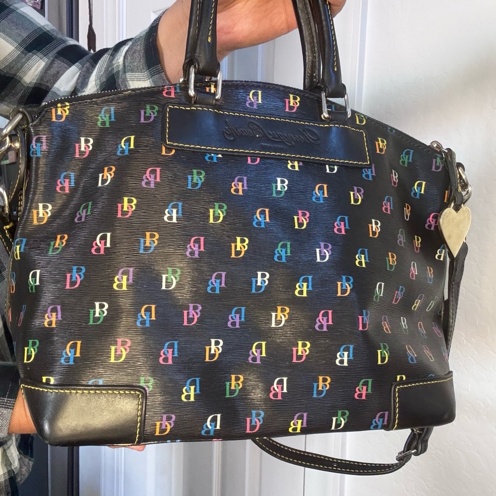 Dooney & Bourke Florentine Vachetta Leather Black Multicolor DB Logo Satchel Bag